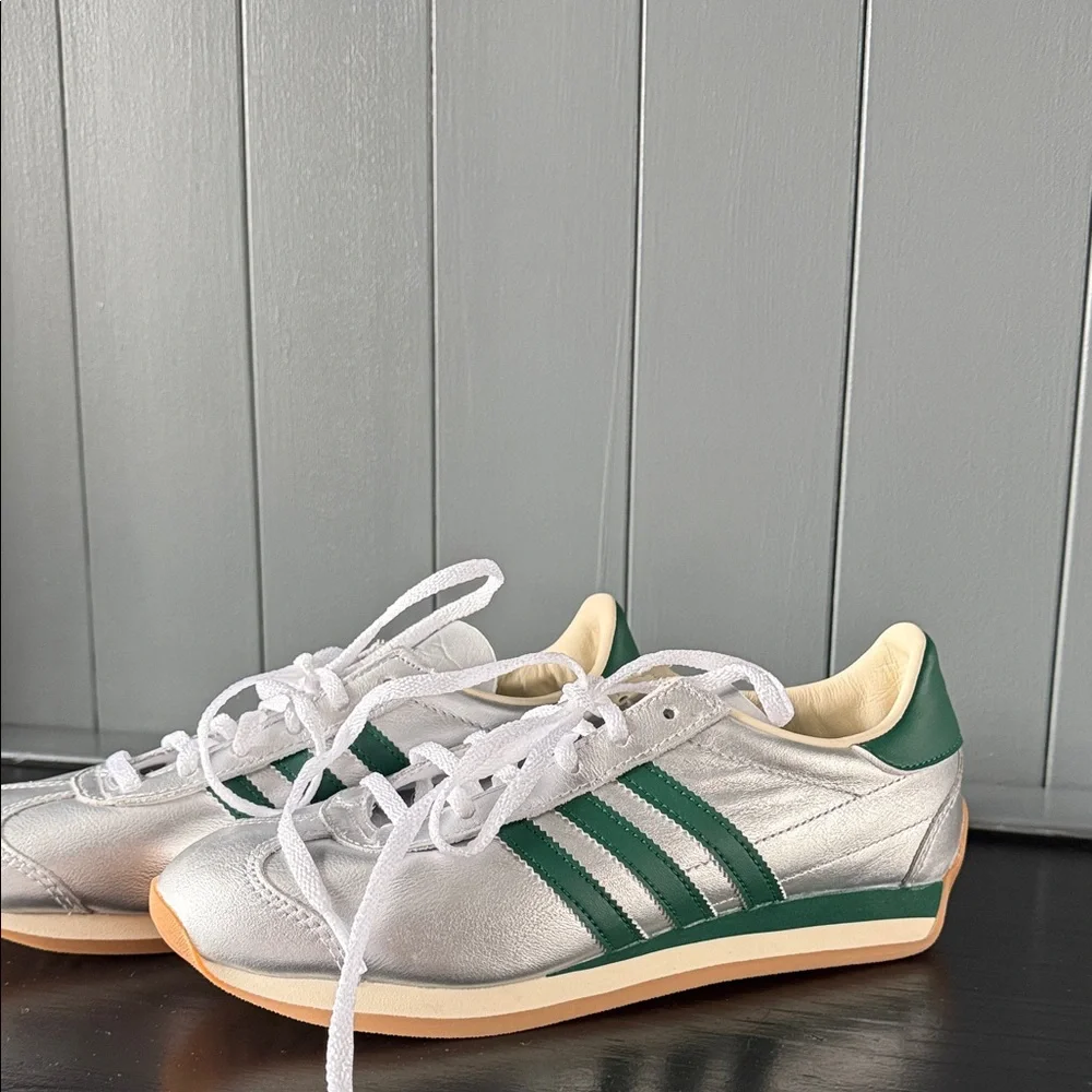 Women’s Silver and Green Adidas Originals Sneakers - Picture 3 of 6